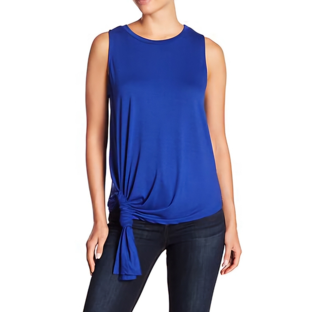 EMELIA Cinched Side Tie Sleeveless Top In Royal Blue Size 2X